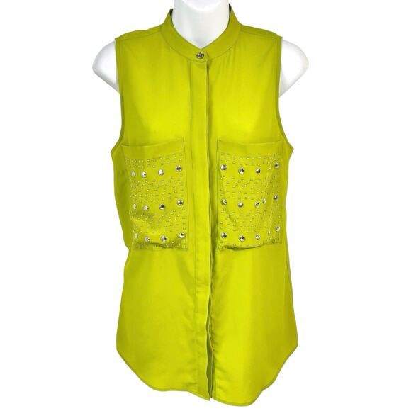 Michael Kors Sleeveless Dress Top Womens Med. Lime Green Button Down Blouse Glam - Picture 1 of 14